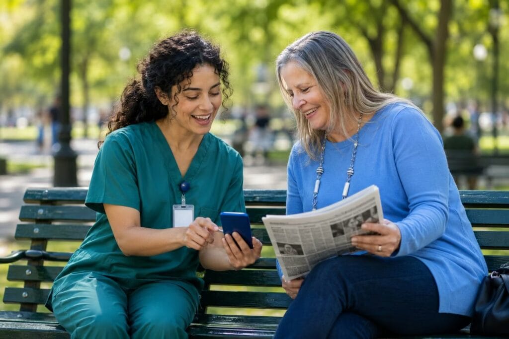 Patient sitter and care companion providing attentive support in a long-term care home in Nova Scotia