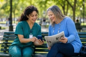Patient sitter and care companion providing attentive support in a long-term care home in Nova Scotia