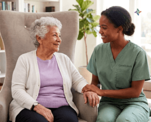 CareO'Clock caregiver and client sharing a genuine supportive connection at home in Halifax